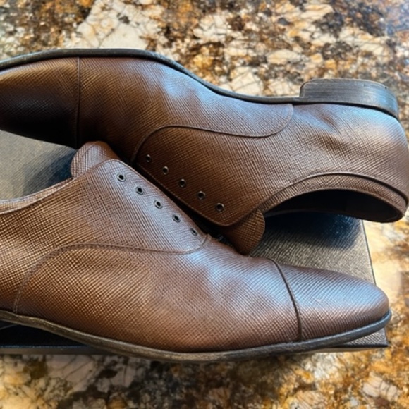 Prada Saffiano Derby Laceless/Lace Shoes